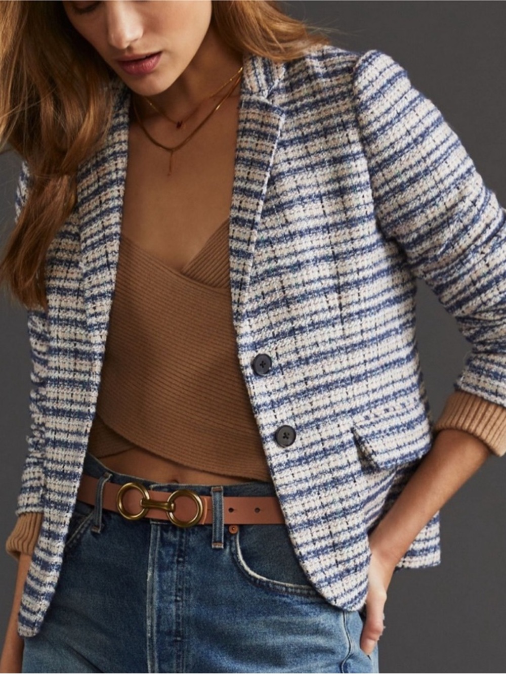Hutch Anthropologie Tweed Blazer XS Two Button Pockets Preppy Business